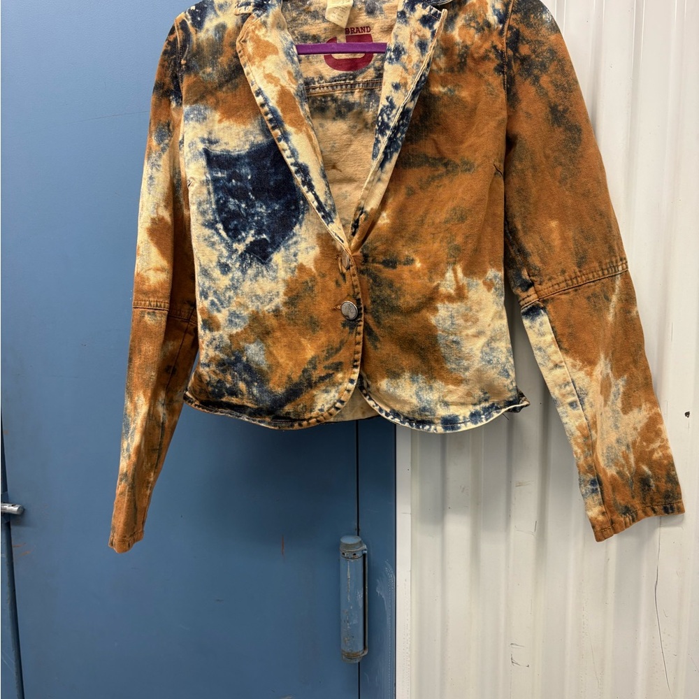 Guess Blue and Tan Tie-Dye Jean Jacket